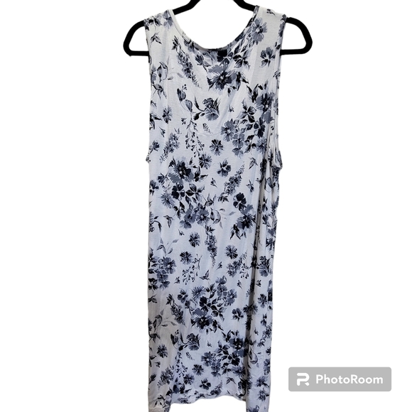 CROFT & BARROW 1X Floral Blue White Pajama Dress Sleeveless Midi  Rayon Blend - Picture 2 of 5